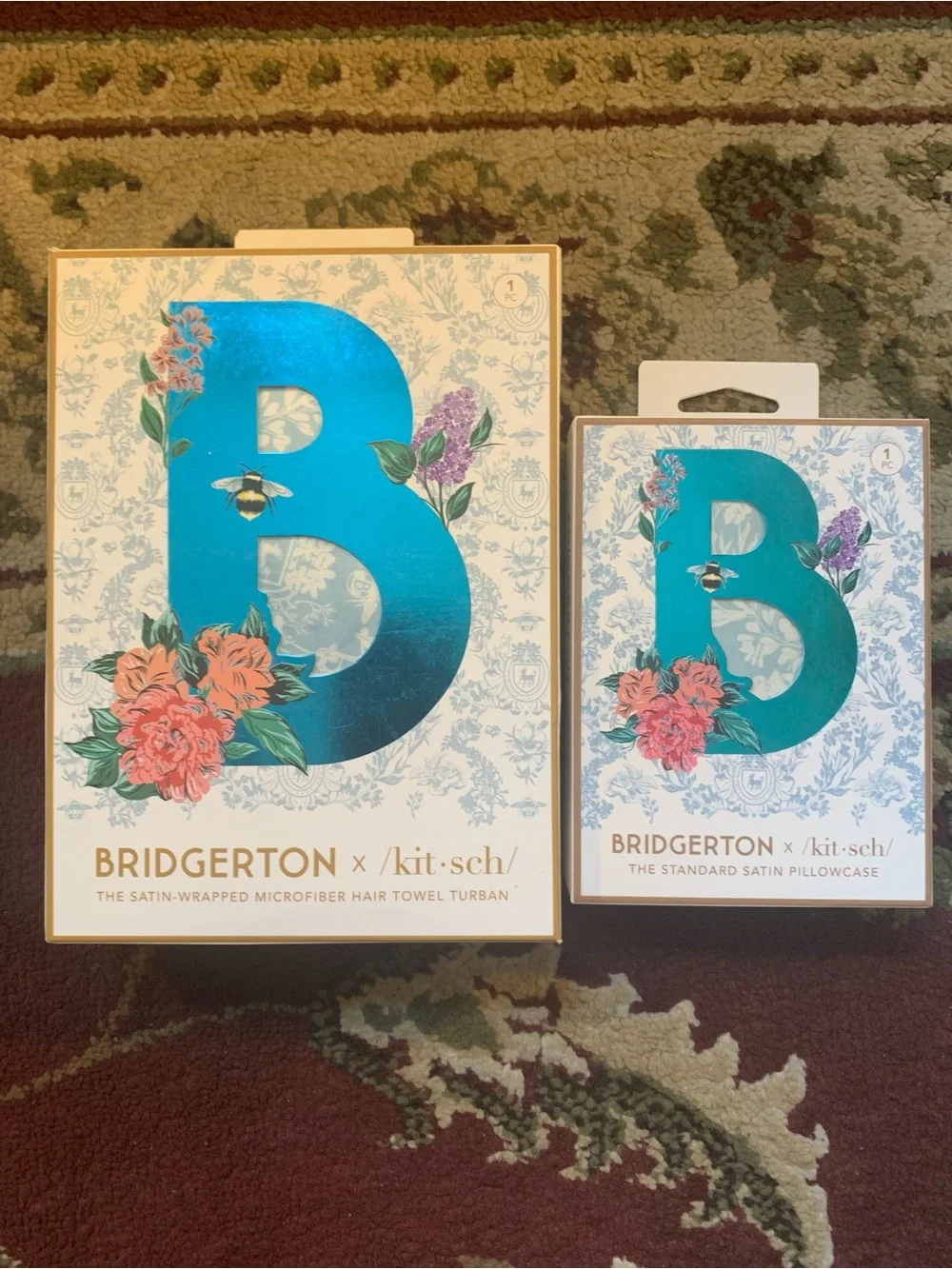 BRIDGERTON x Kitsch Satin Microfiber Hair Towel Turban & Satin Pillowcase NWT